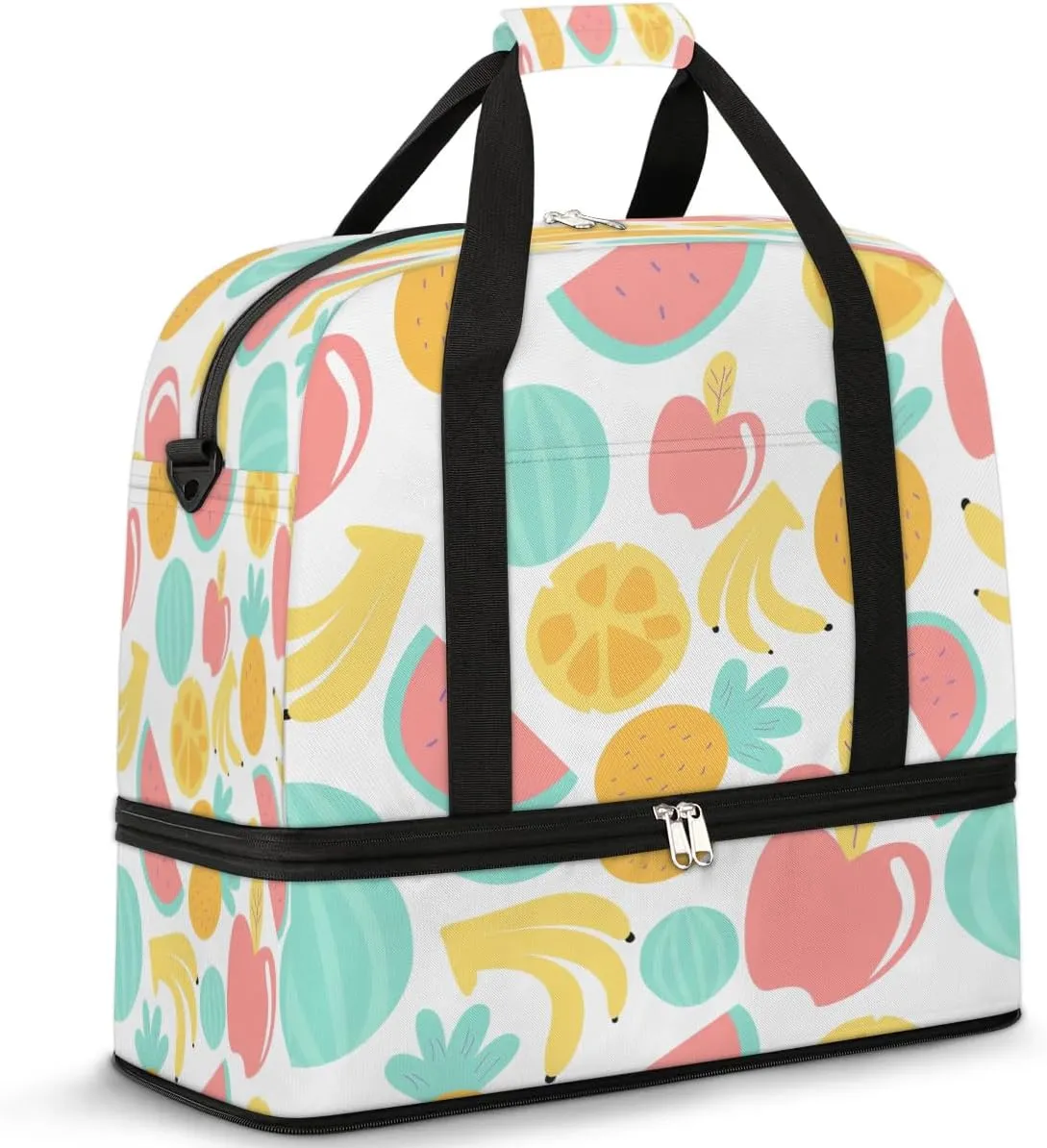 Orange Banana Fruit Sports Gym Bag with Shoes Compartment Foldable Travel Duffel Bag Dry Wet Separated Sports Tote Workout Weekender Overnight Bag for Women Yoga Dance Work Training Handbag