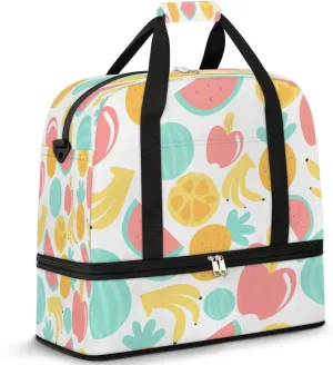 Orange Banana Fruit Sports Gym Bag with Shoes Compartment Foldable Travel Duffel Bag Dry Wet Separated Sports Tote Workout Weekender Overnight Bag for Women Yoga Dance Work Training Handbag