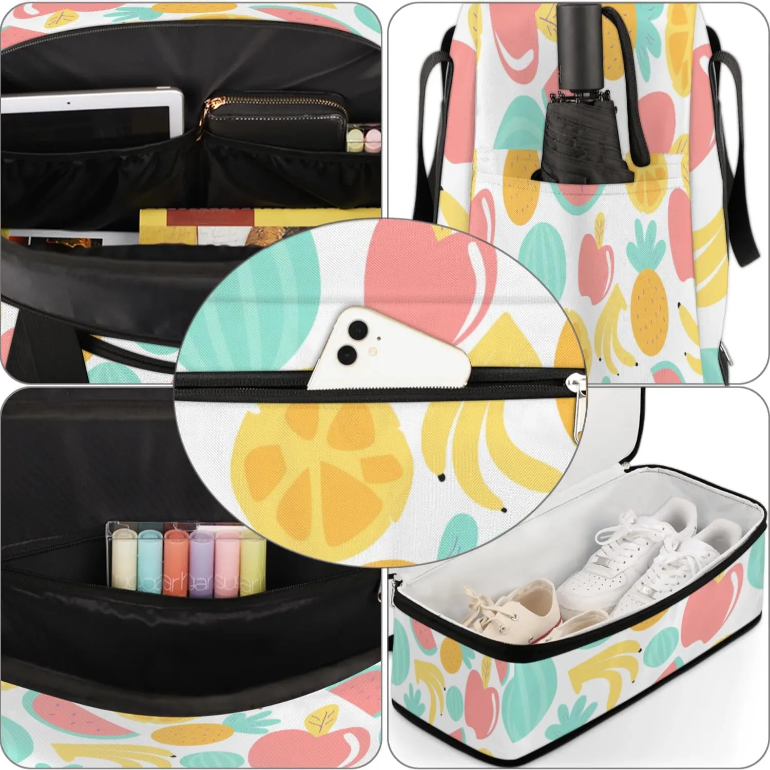 Orange Banana Fruit Sports Gym Bag with Shoes Compartment Foldable Travel Duffel Bag Dry Wet Separated Sports Tote Workout Weekender Overnight Bag for Women Yoga Dance Work Training Handbag