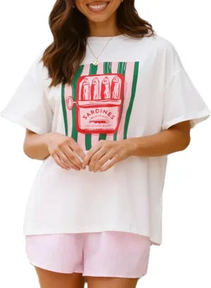 Oversized Graphic Shirt for Women Floral Print Aesthetic Short Sleeve Vintage Baggy Summer Coastal Teen Girl Tops