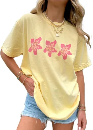 Oversized Y2k Floral Graphic Tees for Women Fruit Print Vintage Aesthetic Tops Baggy Summer Preppy Teen Girl Clothes