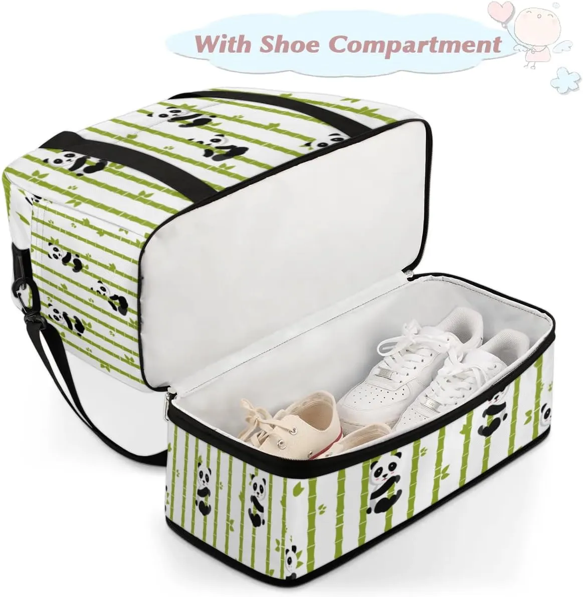Panda Bamboo Tree Sports Gym Bag with Shoes Compartment Foldable Travel Duffel Bag Dry Wet Separated Sports Tote Workout Weekender Overnight Bag for Women Yoga Dance Work Training Handbag