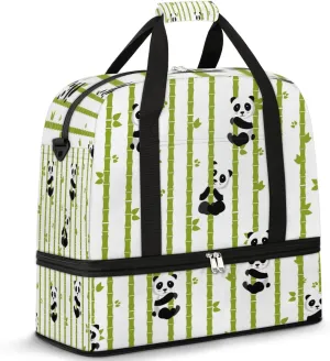 Panda Bamboo Tree Sports Gym Bag with Shoes Compartment Foldable Travel Duffel Bag Dry Wet Separated Sports Tote Workout Weekender Overnight Bag for Women Yoga Dance Work Training Handbag