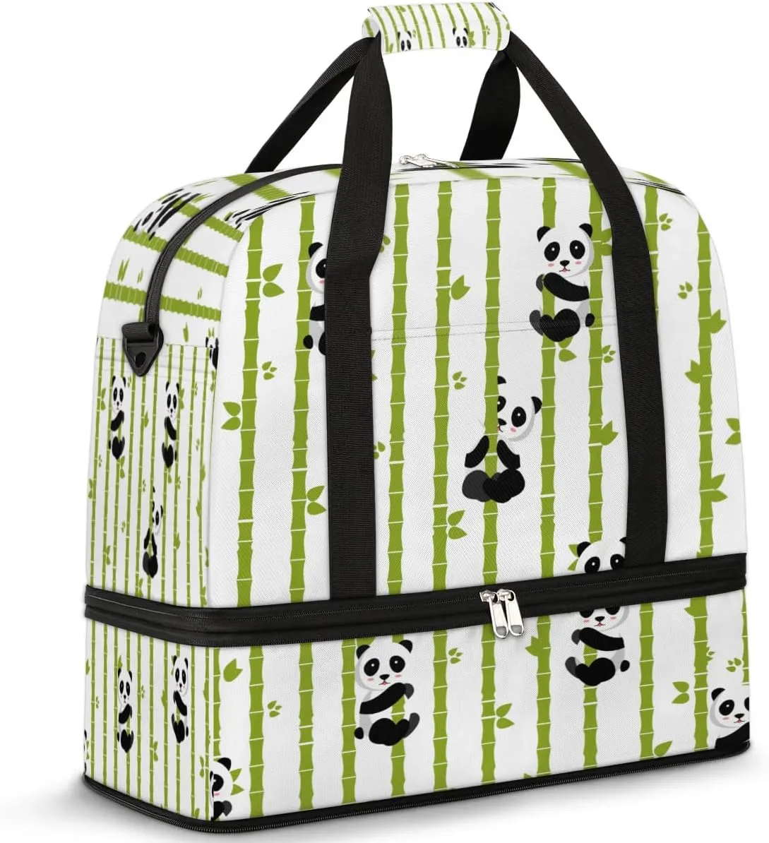 Panda Bamboo Tree Sports Gym Bag with Shoes Compartment Foldable Travel Duffel Bag Dry Wet Separated Sports Tote Workout Weekender Overnight Bag for Women Yoga Dance Work Training Handbag