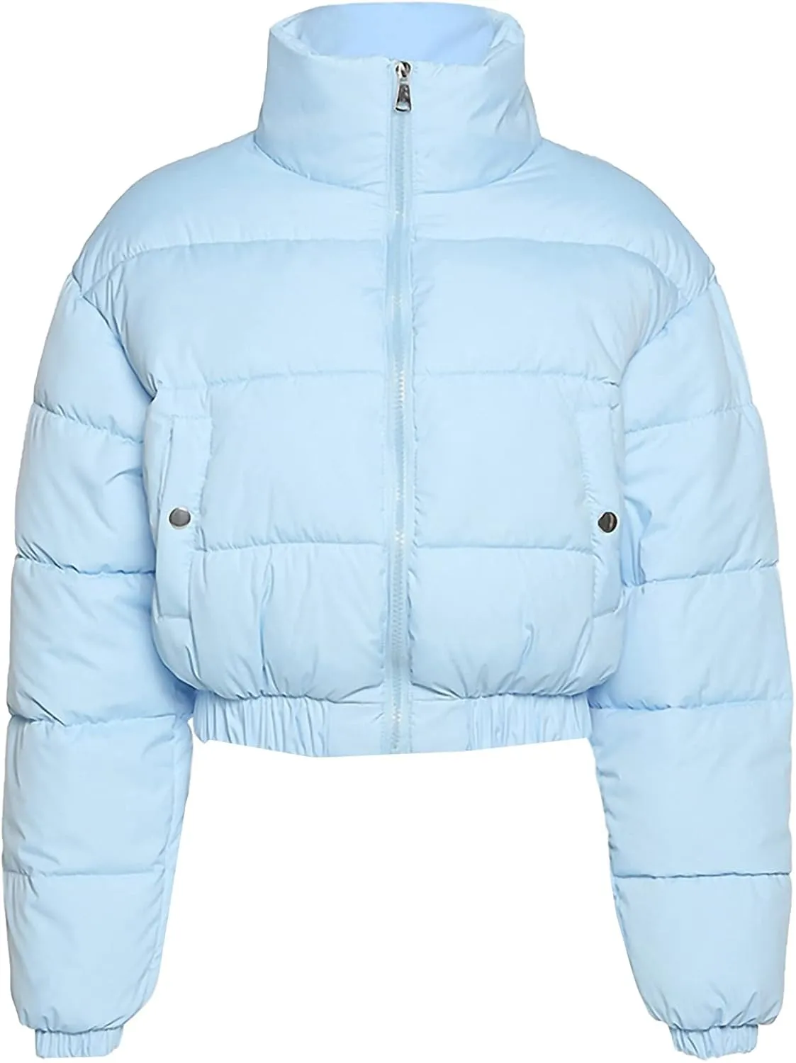 PEHMEA Womens Cropped Puffer Jacket Winter Zip Up Padded Down Coats(02 Blue, Medium)