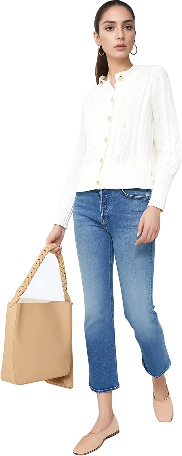 PEHMEA Womens Short Cardigan Sweaters, Soft Twist Knit Fall Winter Chunky Open Front Button Sweaters for Women