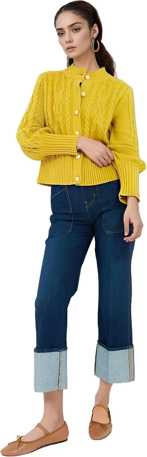 PEHMEA Womens Short Cardigan Sweaters, Soft Twist Knit Fall Winter Chunky Open Front Button Sweaters for Women
