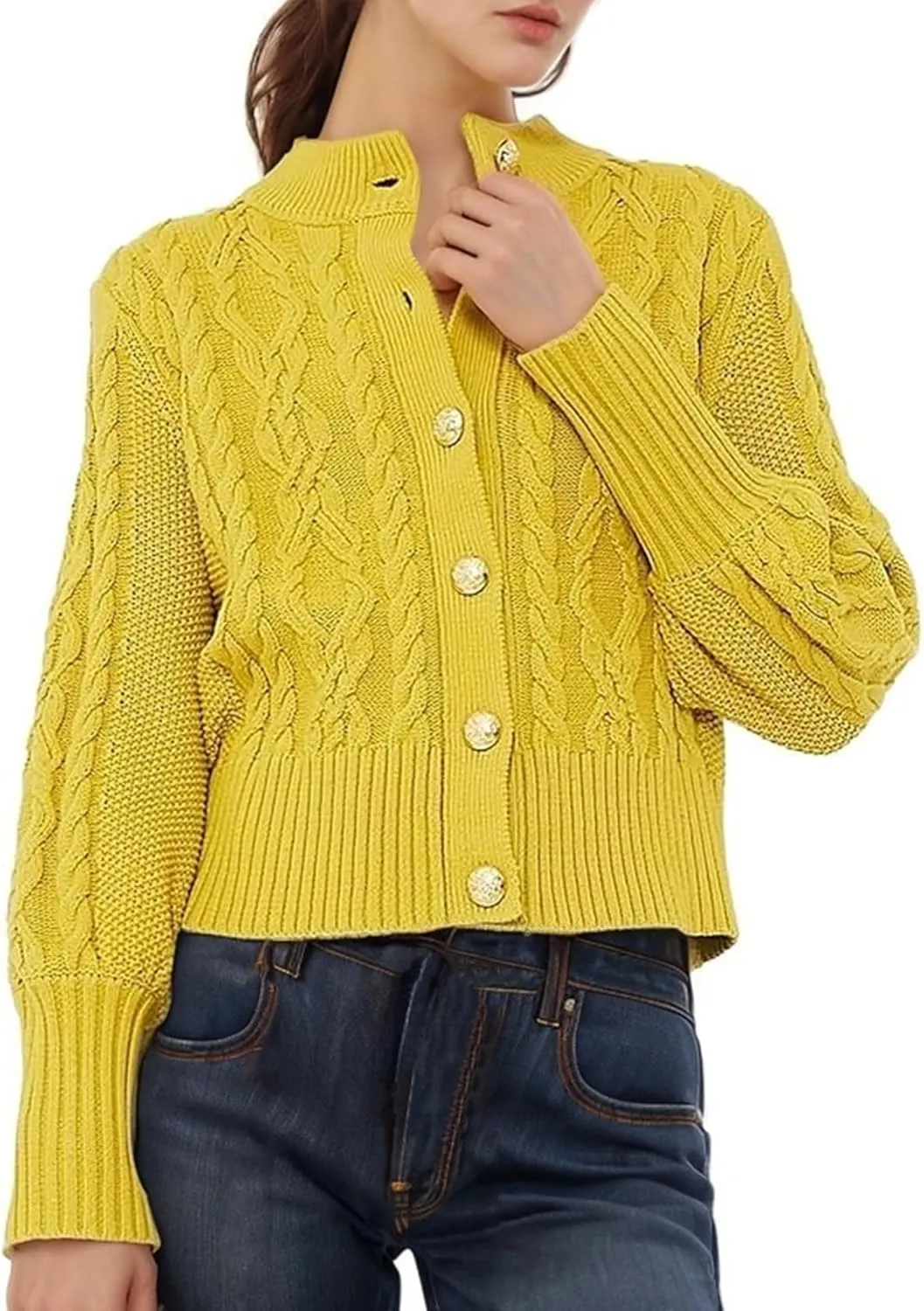 PEHMEA Womens Short Cardigan Sweaters, Soft Twist Knit Fall Winter Chunky Open Front Button Sweaters for Women