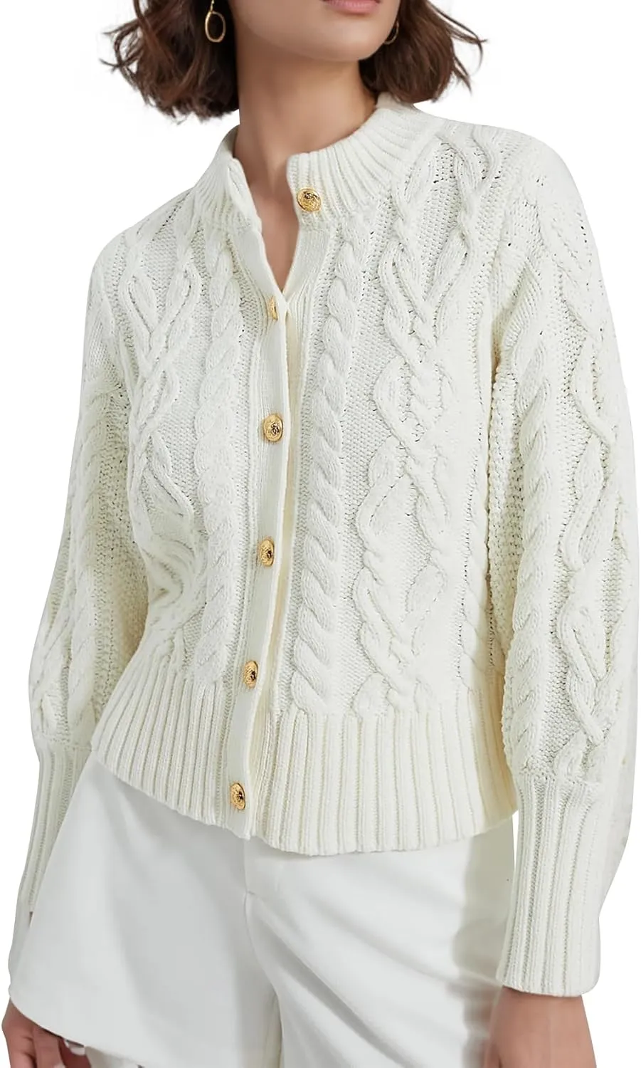 PEHMEA Womens Short Cardigan Sweaters, Soft Twist Knit Fall Winter Chunky Open Front Button Sweaters for Women