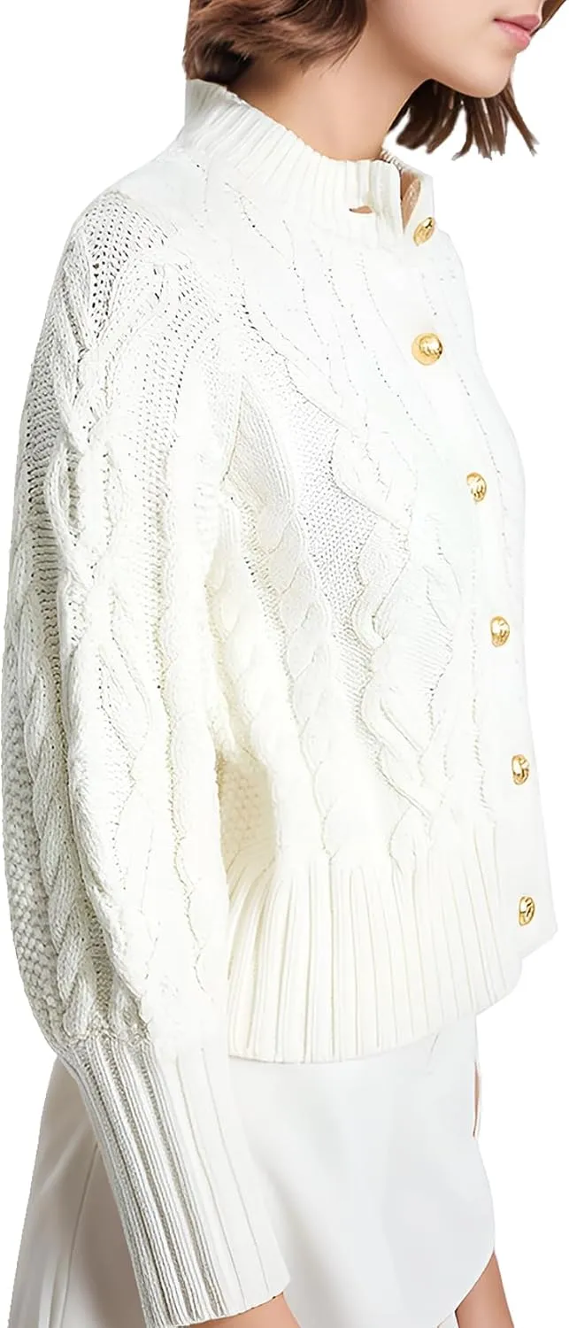 PEHMEA Womens Short Cardigan Sweaters, Soft Twist Knit Fall Winter Chunky Open Front Button Sweaters for Women