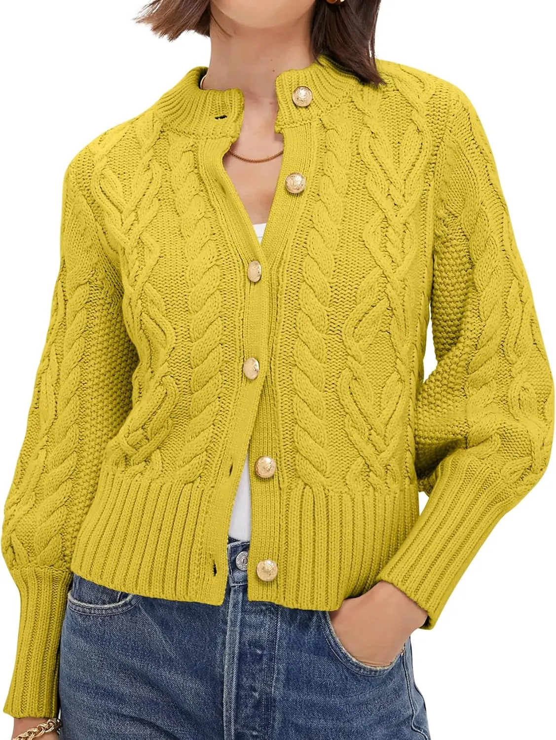 PEHMEA Womens Short Cardigan Sweaters, Soft Twist Knit Fall Winter Chunky Open Front Button Sweaters for Women