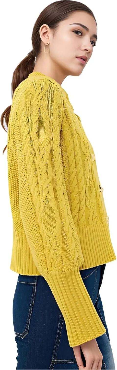 PEHMEA Womens Short Cardigan Sweaters, Soft Twist Knit Fall Winter Chunky Open Front Button Sweaters for Women