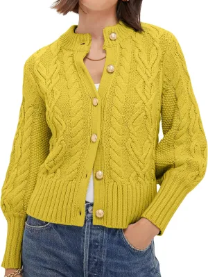 PEHMEA Womens Short Cardigan Sweaters, Soft Twist Knit Fall Winter Chunky Open Front Button Sweaters for Women
