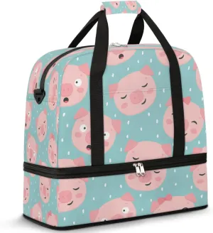 Pig Sports Gym Bag with Shoes Compartment Foldable Travel Duffel Bag Dry Wet Separated Sports Tote Workout Weekender Overnight Bag for Women Yoga Dance Work Training Handbag