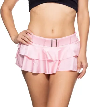 Pin Up Doll Belted Women's Low Rise and Pleated Mini Skirts for Women, Low Rise Short Mini Skirt with Belt Small Through XXL