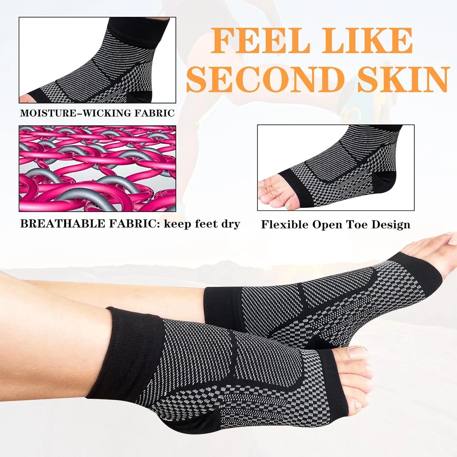 Plantar Fasciitis Compression Socks 2 Pairs Women Men Ankle Compression Sock for Plantar Fasciitis Relief Open Toe