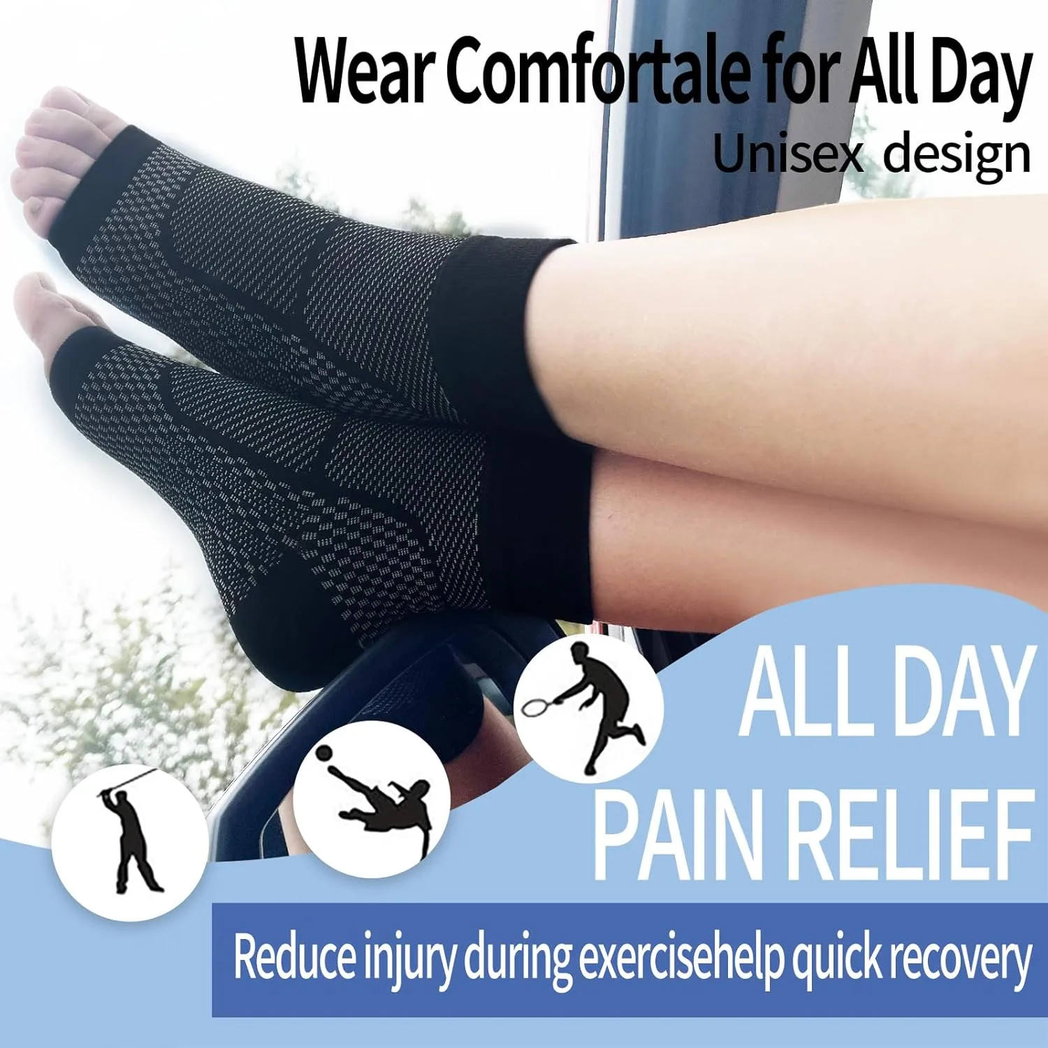 Plantar Fasciitis Compression Socks 2 Pairs Women Men Ankle Compression Sock for Plantar Fasciitis Relief Open Toe