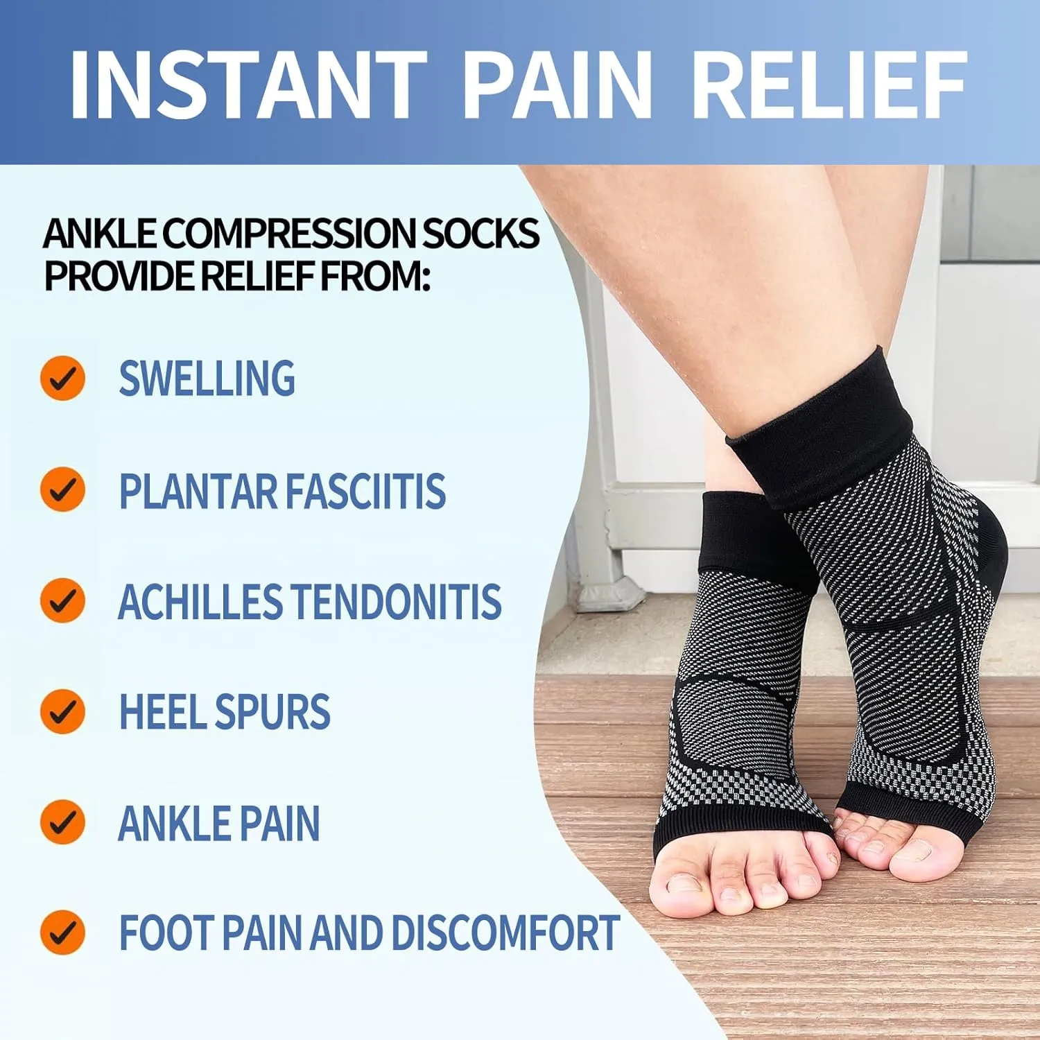 Plantar Fasciitis Compression Socks 2 Pairs Women Men Ankle Compression Sock for Plantar Fasciitis Relief Open Toe