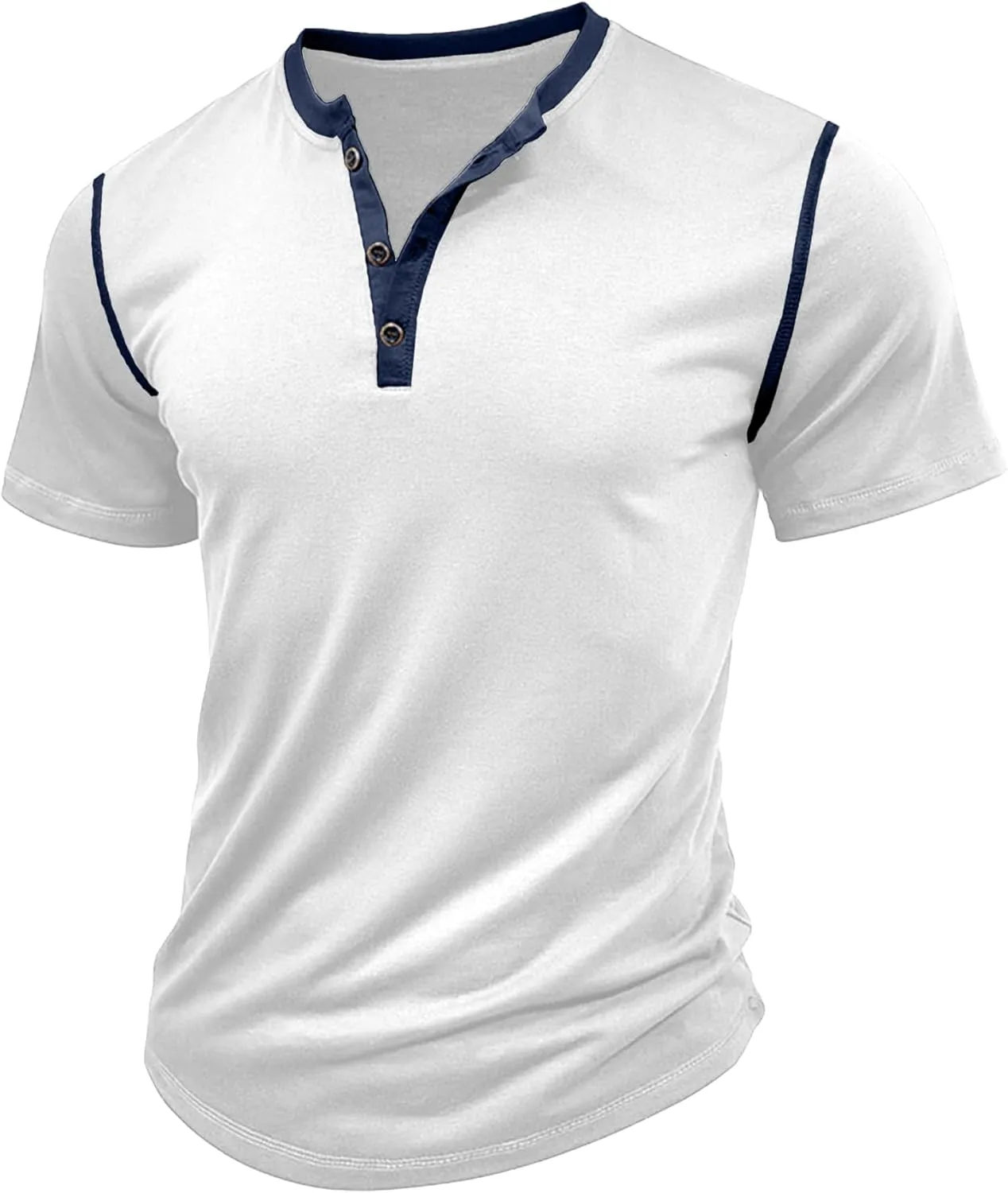 PLEPAN Mens Henley Shirts Crewneck Short Sleeve Casual Cotton T-Shirts with Contrast Color Collar