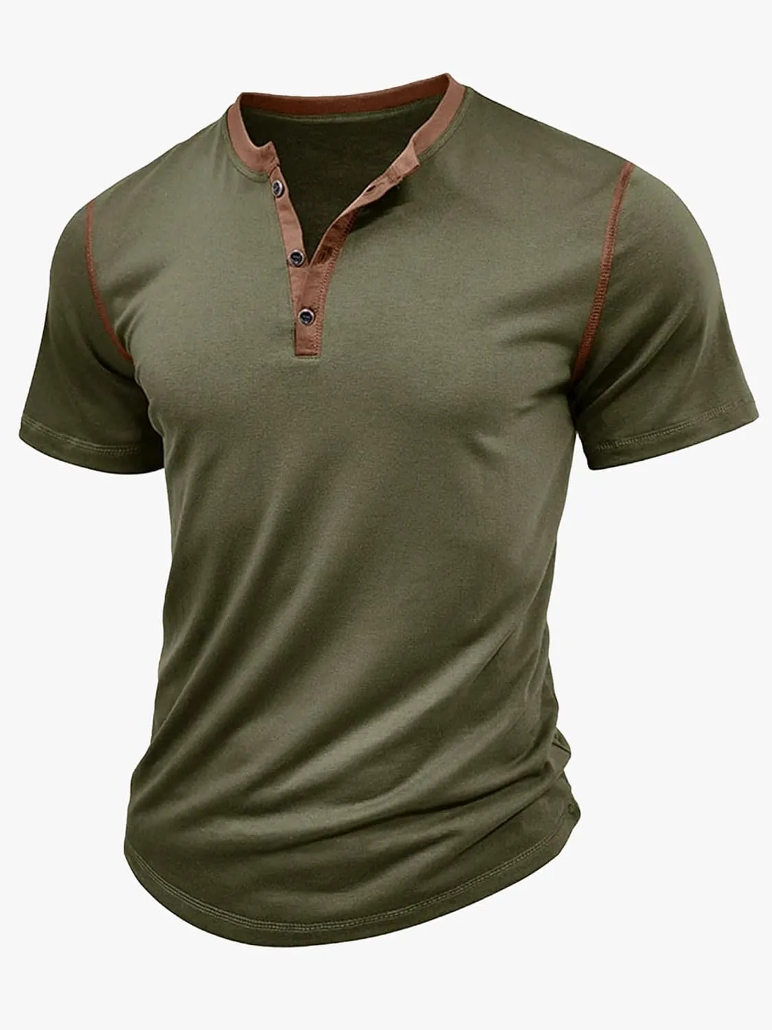 PLEPAN Mens Henley Shirts Crewneck Short Sleeve Casual Cotton T-Shirts with Contrast Color Collar