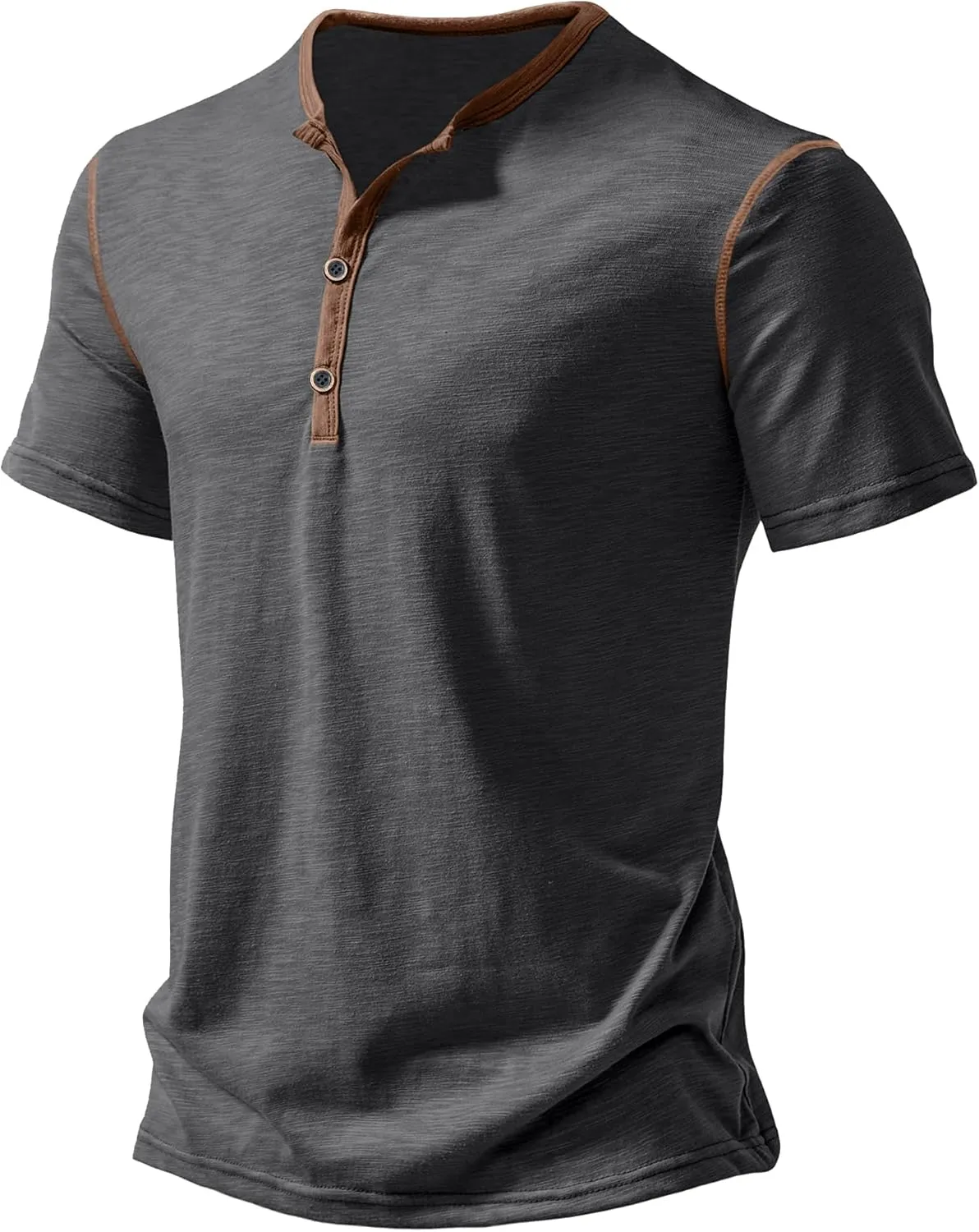PLEPAN Mens Henley Shirts Crewneck Short Sleeve Casual Cotton T-Shirts with Contrast Color Collar