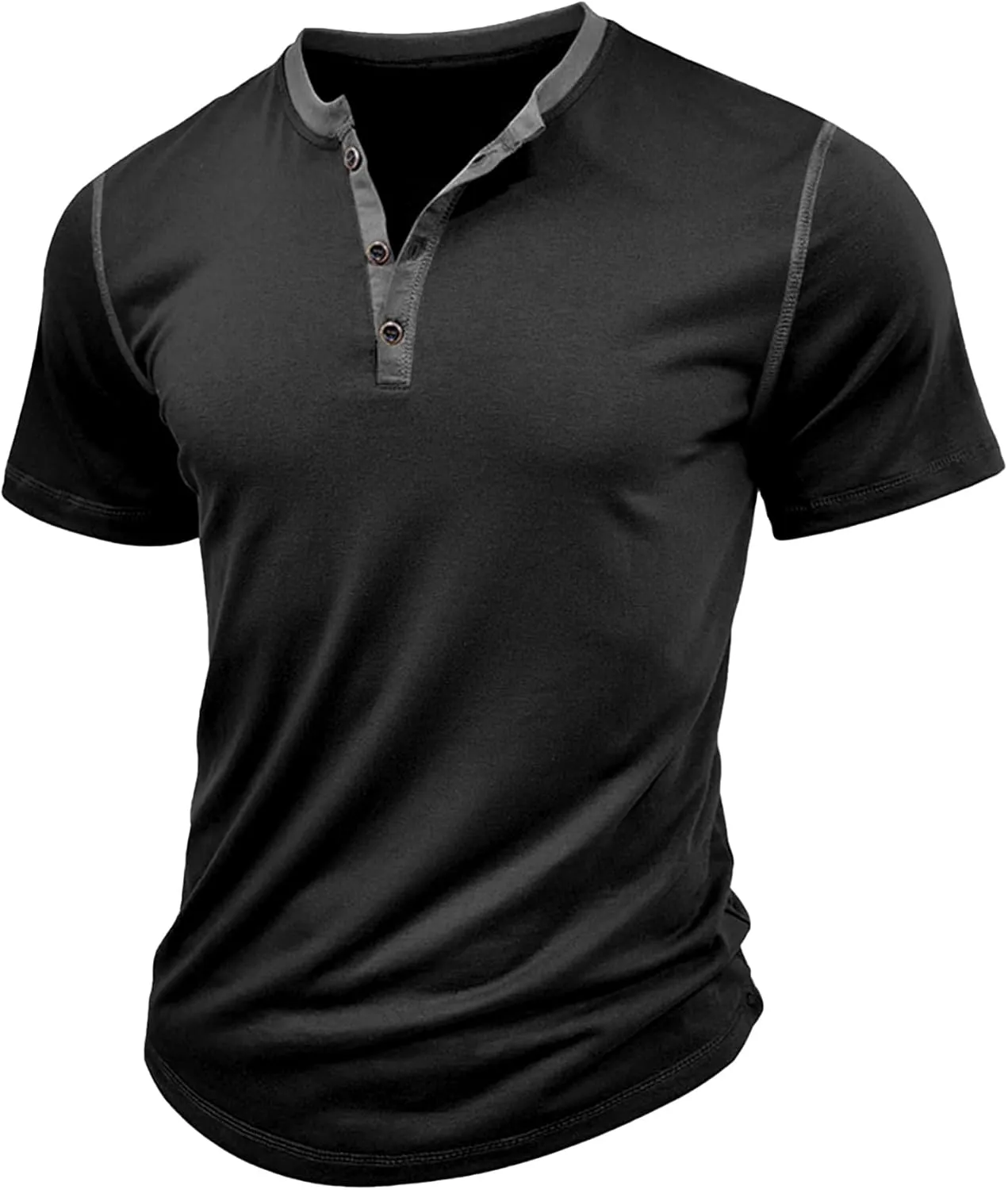 PLEPAN Mens Henley Shirts Crewneck Short Sleeve Casual Cotton T-Shirts with Contrast Color Collar