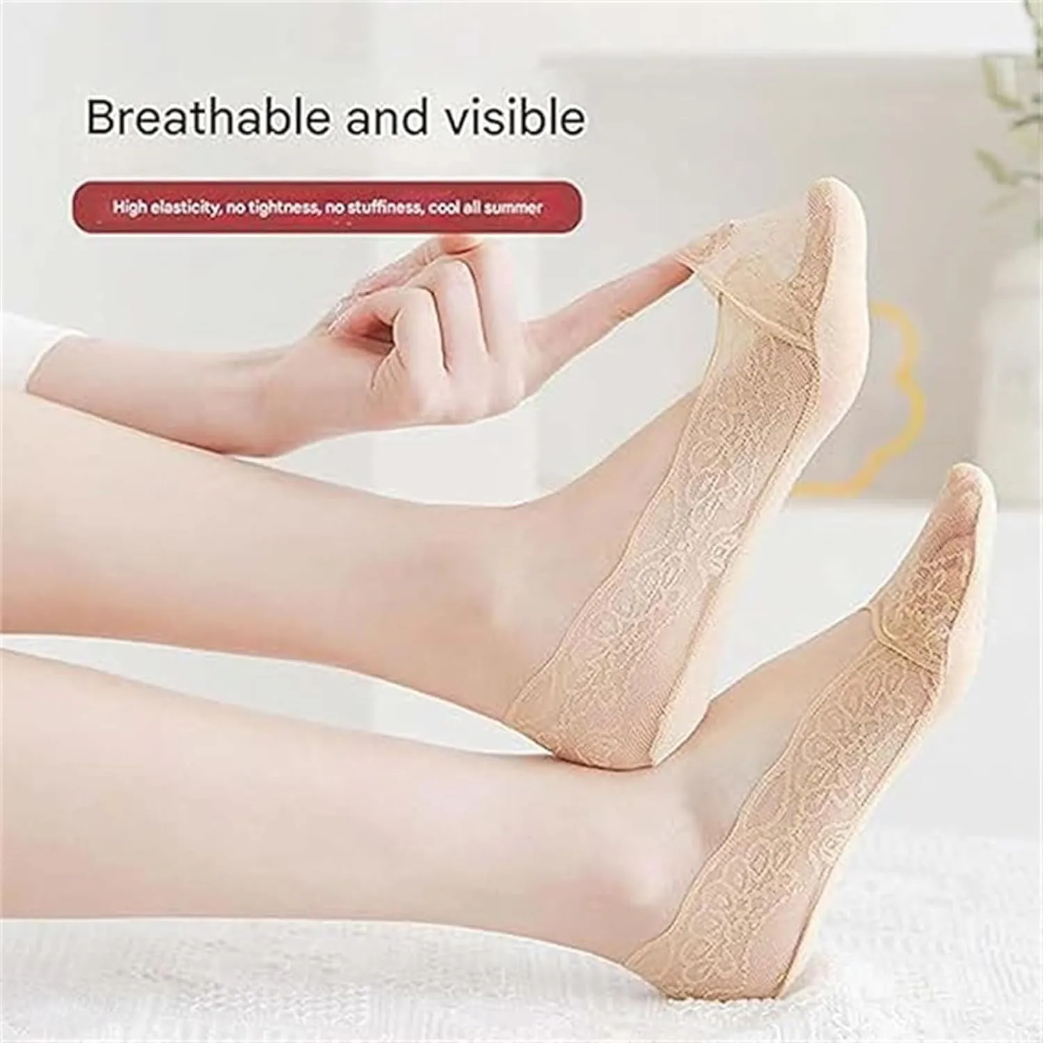 Pleteffect Socks, Pleteffect No Show Lace Socks, Ultra Thin Breathable Non Slip Low Cut Liner No Show for Women, Free Size