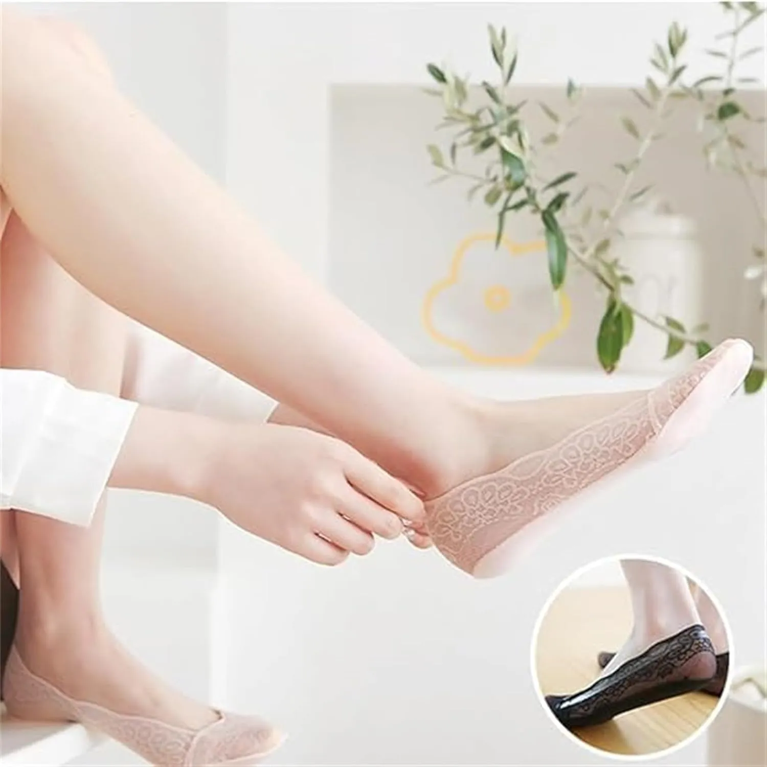 Pleteffect Socks, Pleteffect No Show Lace Socks, Ultra Thin Breathable Non Slip Low Cut Liner No Show for Women, Free Size