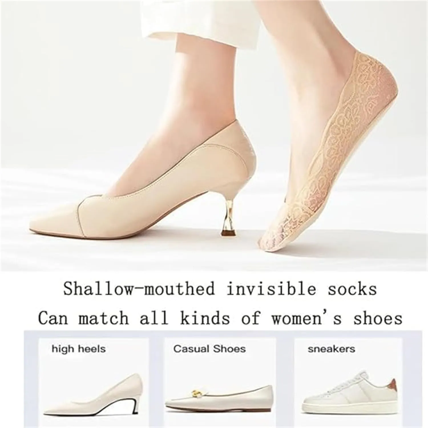 Pleteffect Socks, Pleteffect No Show Lace Socks, Ultra Thin Breathable Non Slip Low Cut Liner No Show for Women, Free Size