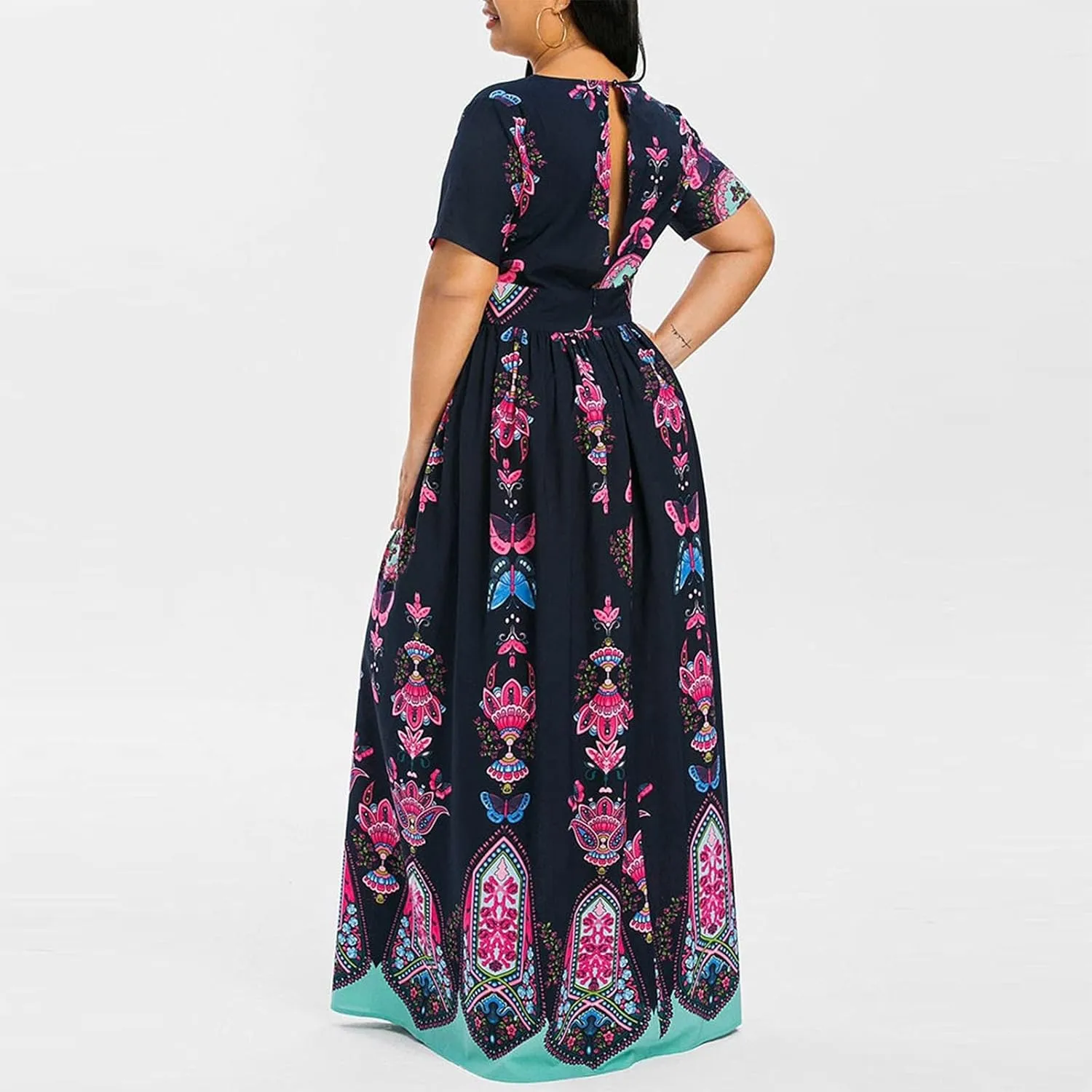 Plus Size Dresses for Women,2023 Summer Elegant Sexy Bodycon Wedding Guest Dress,Trendy Floral Boho Maxi Dress