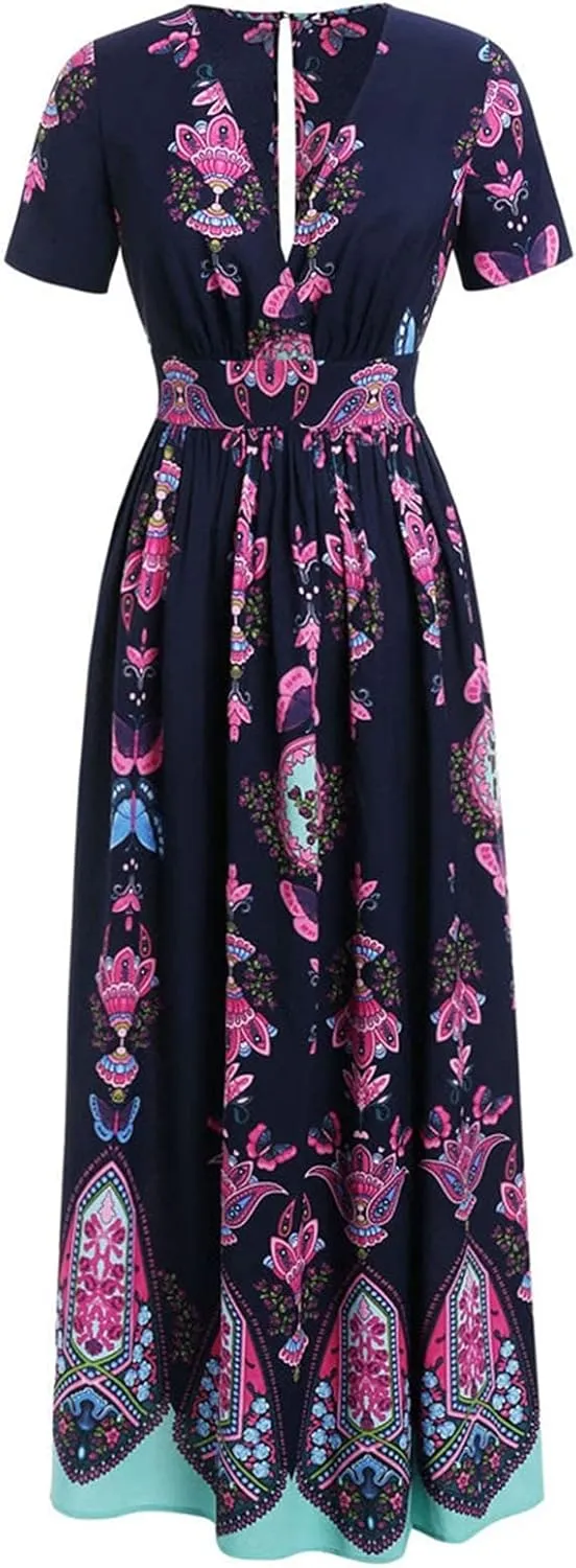 Plus Size Dresses for Women,2023 Summer Elegant Sexy Bodycon Wedding Guest Dress,Trendy Floral Boho Maxi Dress