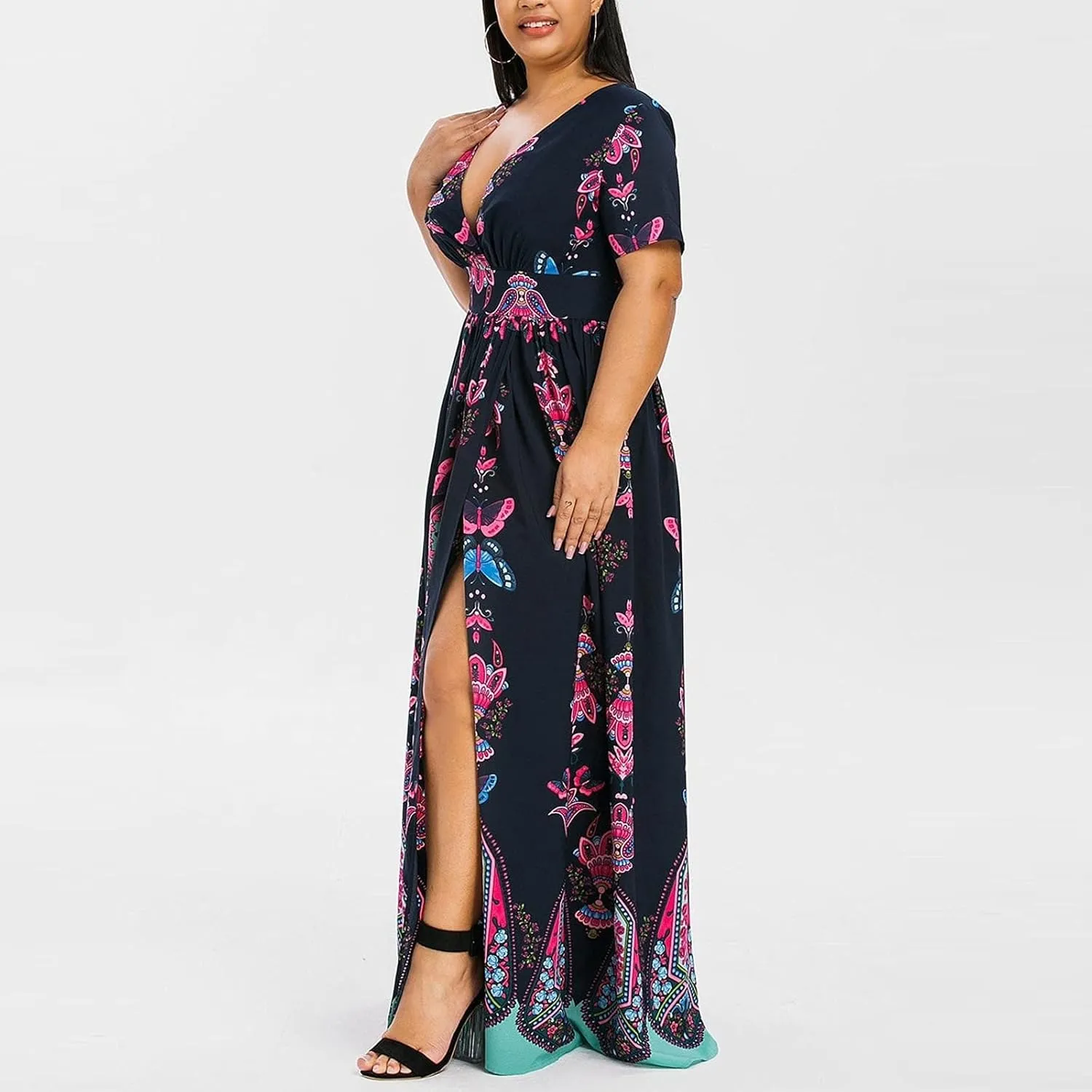 Plus Size Dresses for Women,2023 Summer Elegant Sexy Bodycon Wedding Guest Dress,Trendy Floral Boho Maxi Dress