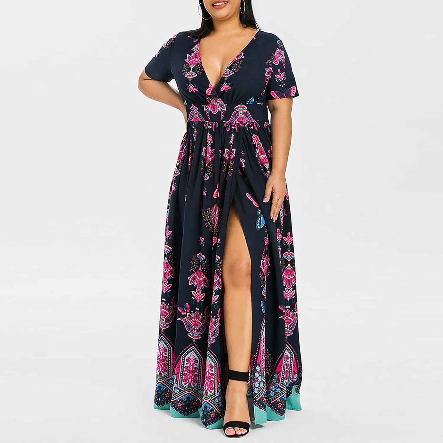 Plus Size Dresses for Women,2023 Summer Elegant Sexy Bodycon Wedding Guest Dress,Trendy Floral Boho Maxi Dress