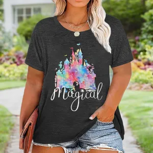 Plus Size Magical Shirts for Women Retro Graphic Tshirts Funny Vacation Tee Tie Dye Tops