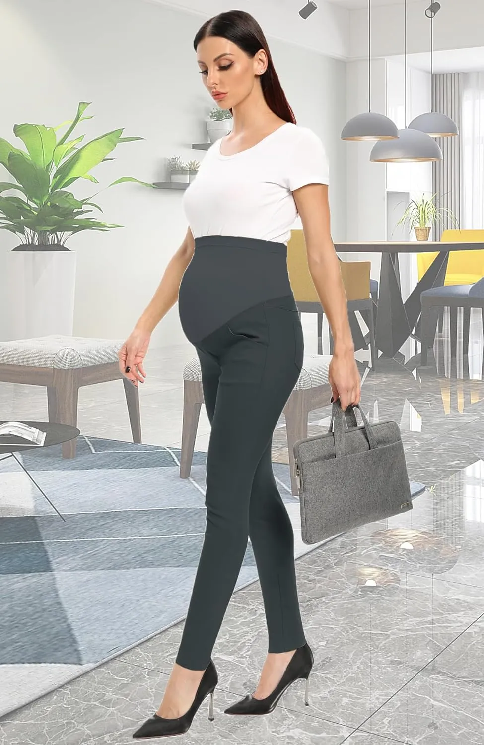 POSHGLAM Women's Maternity Skinny Pants Casual Slim Pull-on Comfy Stretch Pants