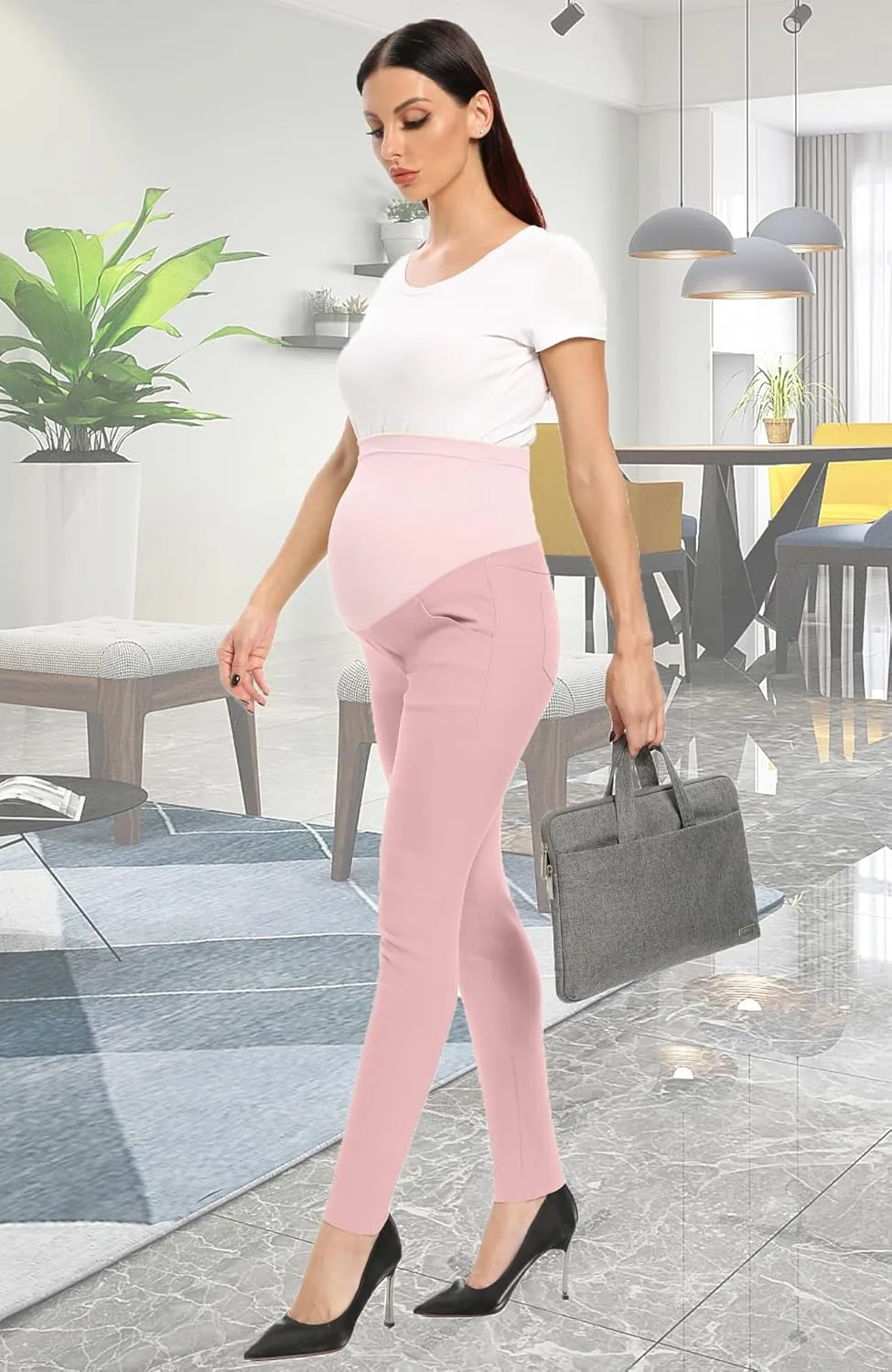 POSHGLAM Women's Maternity Skinny Pants Casual Slim Pull-on Comfy Stretch Pants