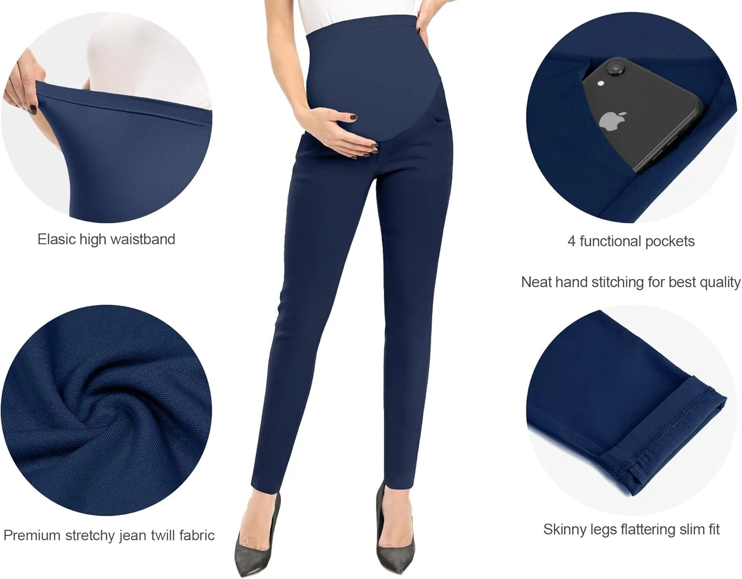 POSHGLAM Women's Maternity Skinny Pants Casual Slim Pull-on Comfy Stretch Pants