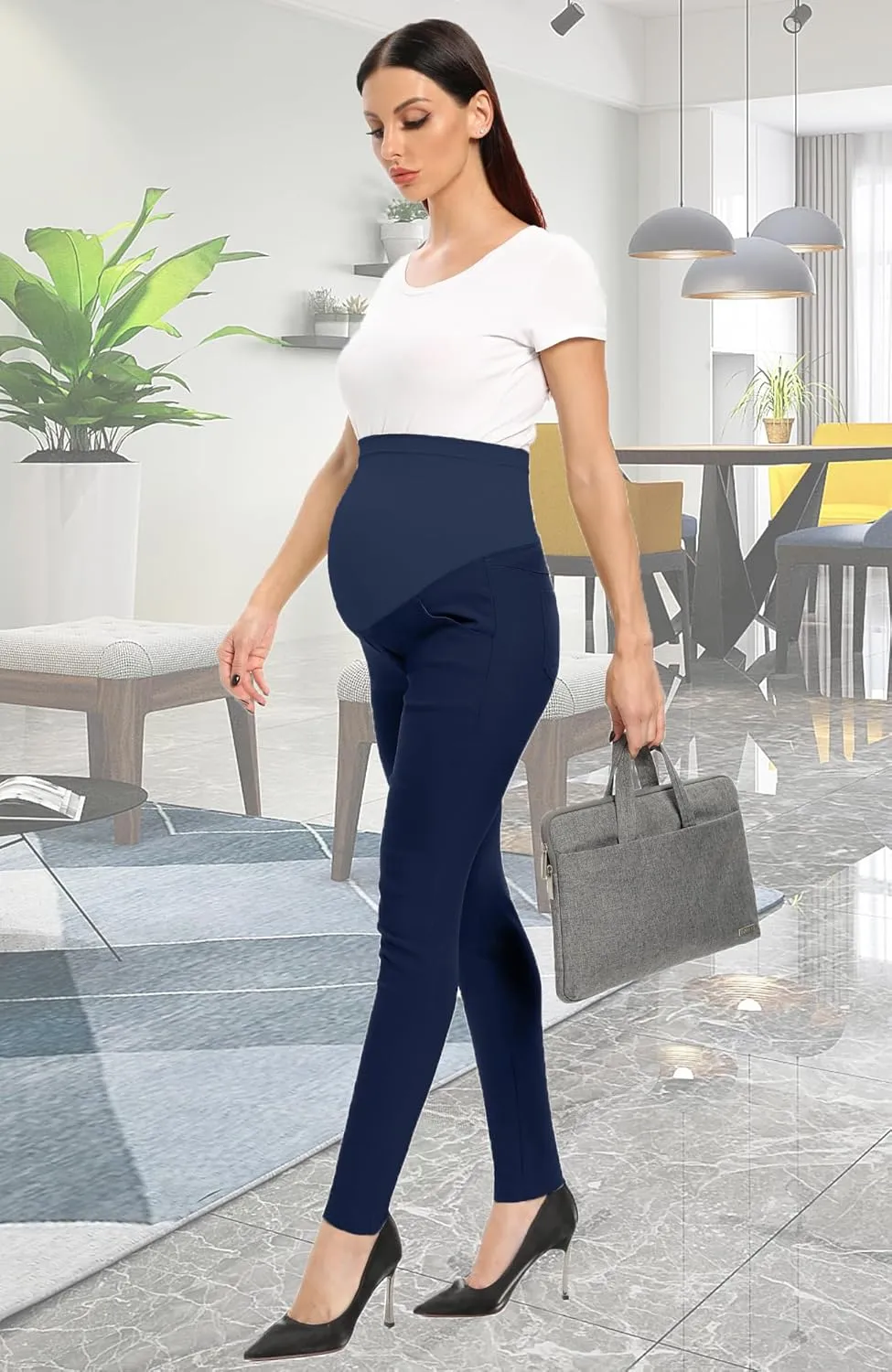 POSHGLAM Women's Maternity Skinny Pants Casual Slim Pull-on Comfy Stretch Pants