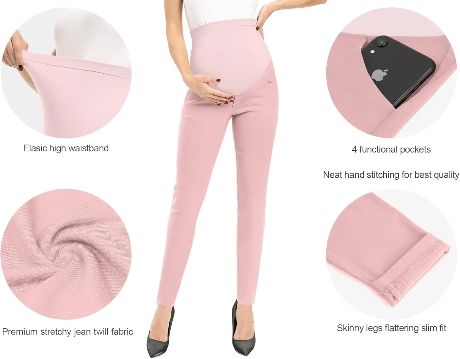 POSHGLAM Women's Maternity Skinny Pants Casual Slim Pull-on Comfy Stretch Pants