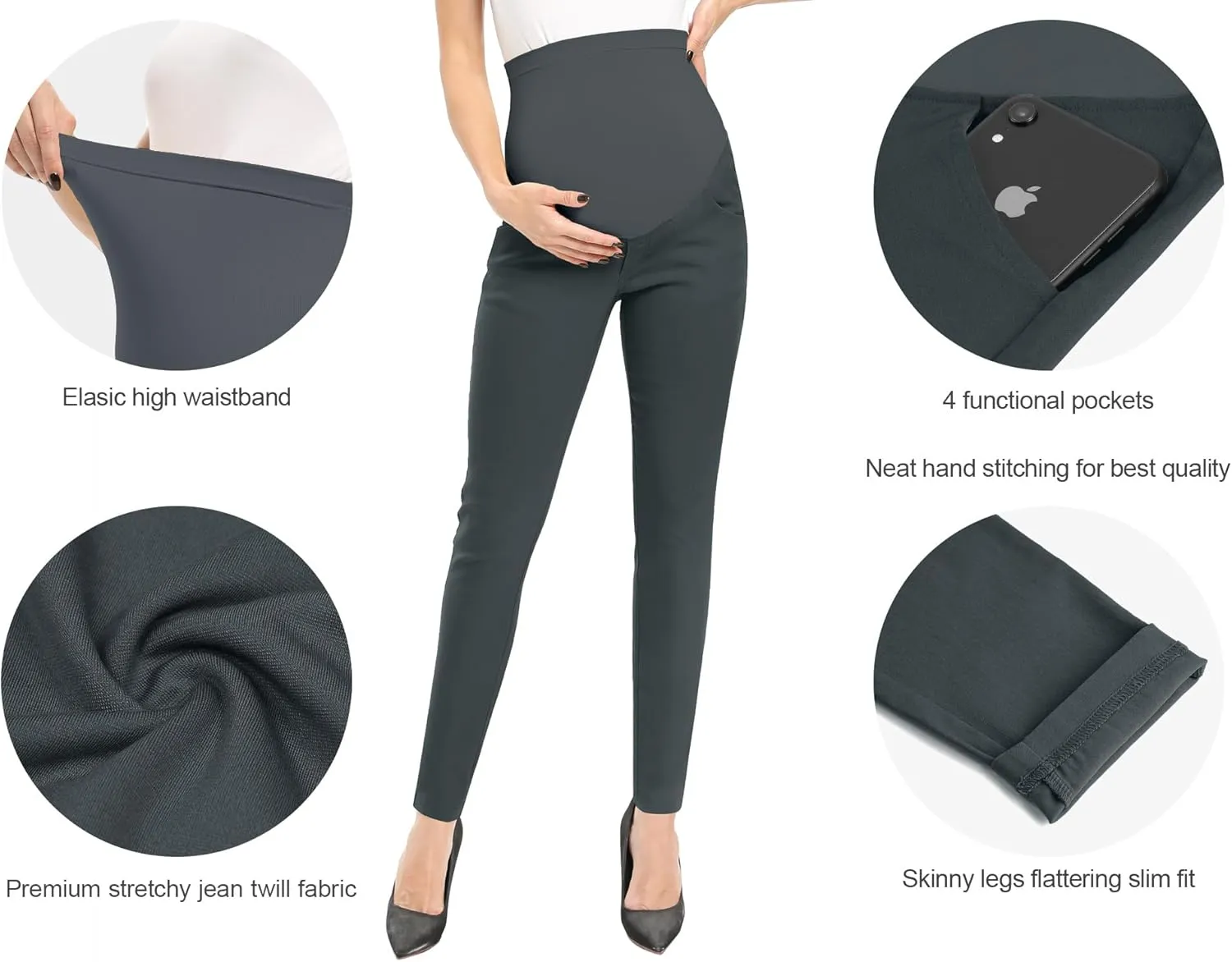 POSHGLAM Women's Maternity Skinny Pants Casual Slim Pull-on Comfy Stretch Pants