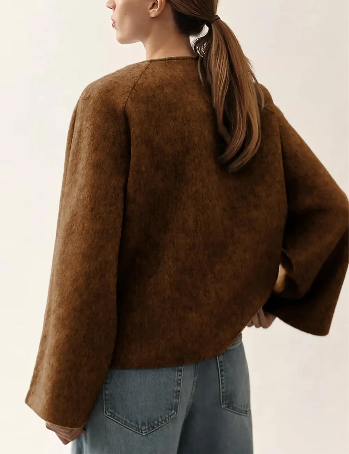 Qiaomai Womens Cropped Pea Coat Long Sleeve Open Front Winter Wool Blend Jackets Overcoat