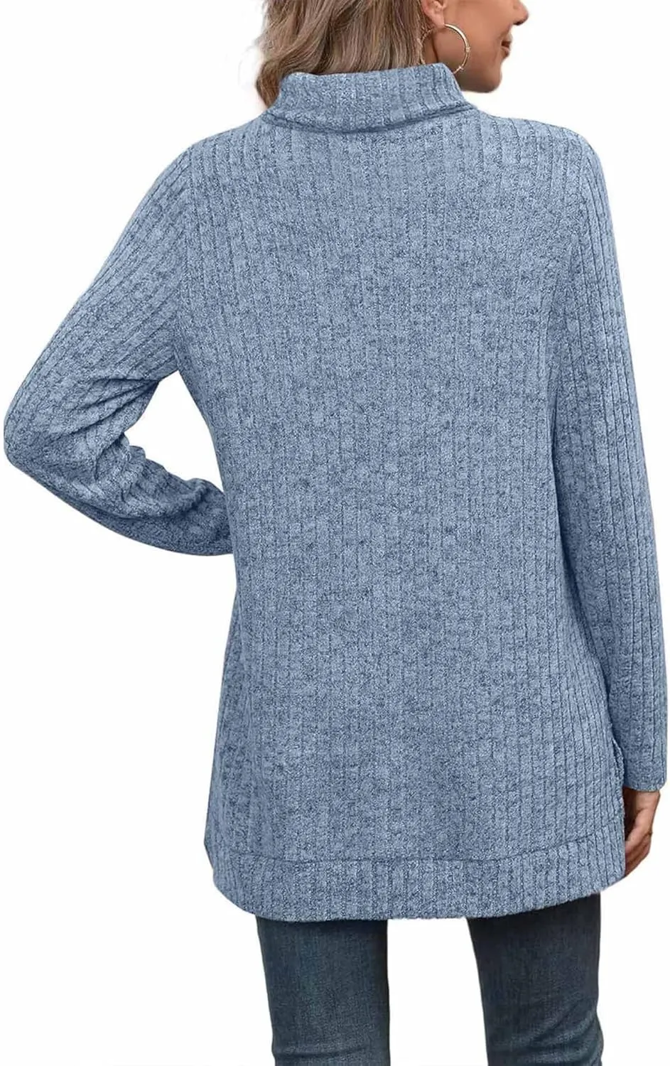 Raboolion Women's High Neck Ribbed Pullover Elegant Oversized Turtleneck Side Split Tunic Tops Sweaters