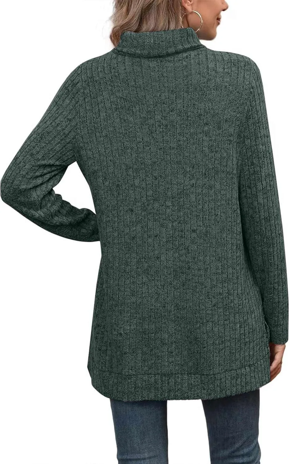 Raboolion Women's High Neck Ribbed Pullover Elegant Oversized Turtleneck Side Split Tunic Tops Sweaters