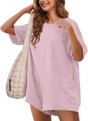Rompers for Women Athletic Workout Hot Shot Tee Romper Casual Oversized Jumpsuits Overalls