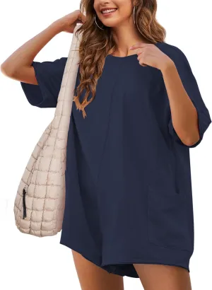 Rompers for Women Athletic Workout Hot Shot Tee Romper Casual Oversized Jumpsuits Overalls