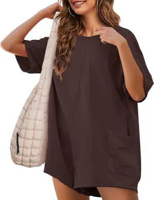 Rompers for Women Athletic Workout Hot Shot Tee Romper Casual Oversized Jumpsuits Overalls