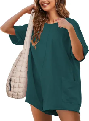 Rompers for Women Athletic Workout Hot Shot Tee Romper Casual Oversized Jumpsuits Overalls