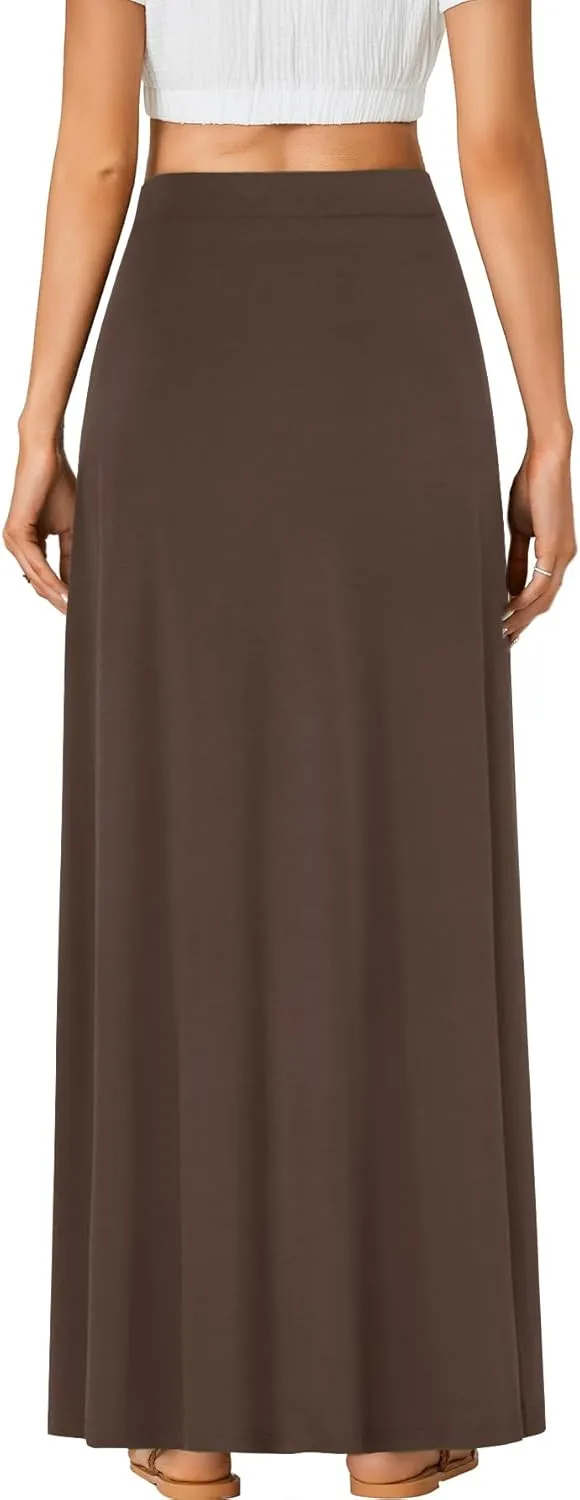 Rooscier Women's High Waist Button Front A-Line Long Maxi Skirt with Pockets