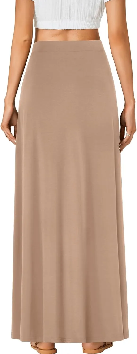 Rooscier Women's High Waist Button Front A-Line Long Maxi Skirt with Pockets