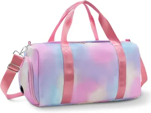 RUGICI Duffel Bag for Women Girls Dance Sport Gym Bag Weekender Overnight Portable Tote Shoulder Bag with Shoe Compartment Wet Pocket, Pink Rainbow, Fashion